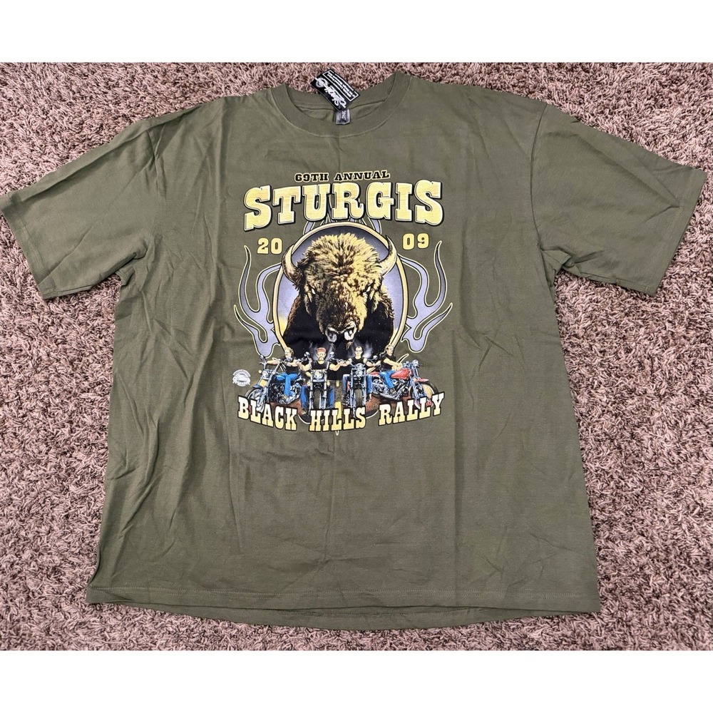 Zinc Sturgis Black Hills Rally T-Shirt Olive Green 70th Annual 2010 Men Sz 2XL